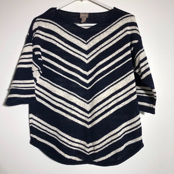Sporty Chico's Coastal Chevron Stripe Cotton Blend Knit 3/4 Sleeve Sweater M - Picture 2 of 10